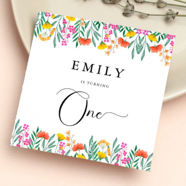 Färgämnen Wildblommor 1:a födelsedagen Party Pappersservett (Skapare uppladdad)