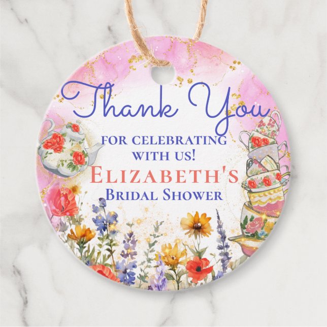 Färgämnen Wildblommor Garden Tea Party Tack Gåvor Etiketter (Framsida)