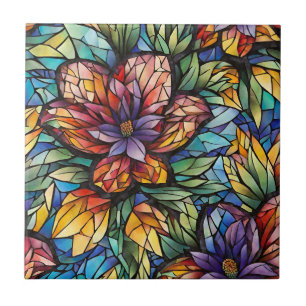Färgämnet Abstrakt Mosaic Flower och Löv Kakelplatta