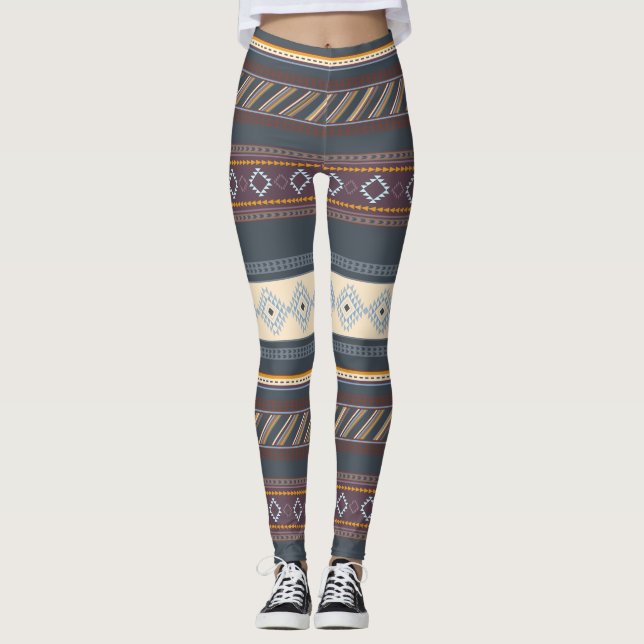 Färgämnet aztec Art Blue Lila Mörk Cute Leggings (Framsida)
