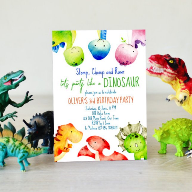 Färgämnet baby dinosaurier småbarn födelsedag inbj inbjudningar (Skapare uppladdad)
