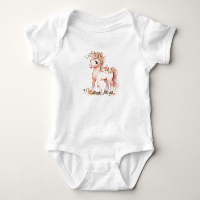 Färgämnet Baby Horse Foal med blommor T Shirt (Framsida)