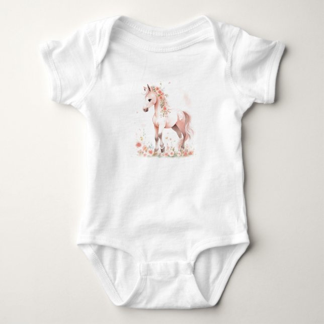 Färgämnet Baby Horse Foal med blommor T Shirt (Framsida)