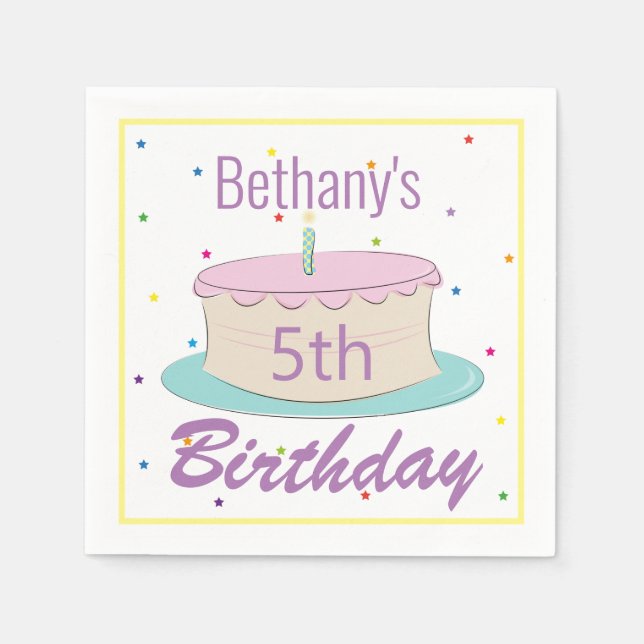 Färgämnet Barns födelsedag Cake Party i Roligt Pappersservett (Framsidan)