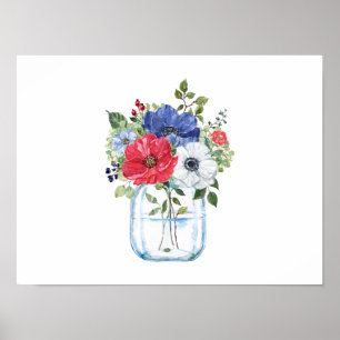 Färgämnet Blommigt Bouquet i Glass Burk Poster