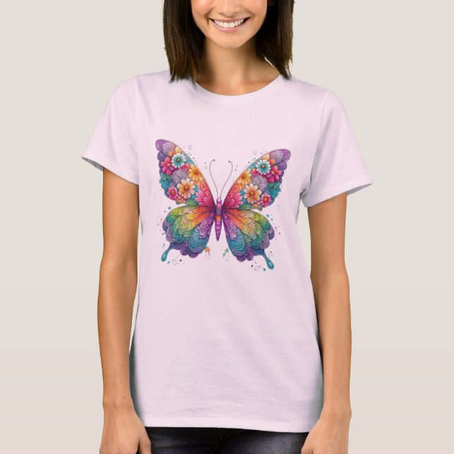 Färgämnet Blommigt Butterfly Art - Vibrant Nature  T Shirt (Framsida)