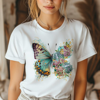 Färgämnet Blommigt Butterfly T Shirt