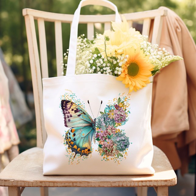 Färgämnet Blommigt Butterfly Tygkasse (Carry your essentials in style with our vibrant floral butterfly tote bag. Unique, practical & chic!)