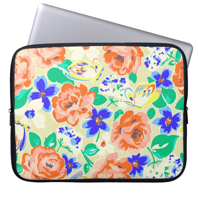 Färgämnet blommönster i rött laptop fodral (Framsidan)