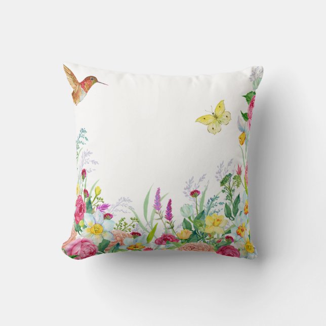 Färgämnet Blomsterträdgård Hummingbird Butterfly Kudde (Framsida)