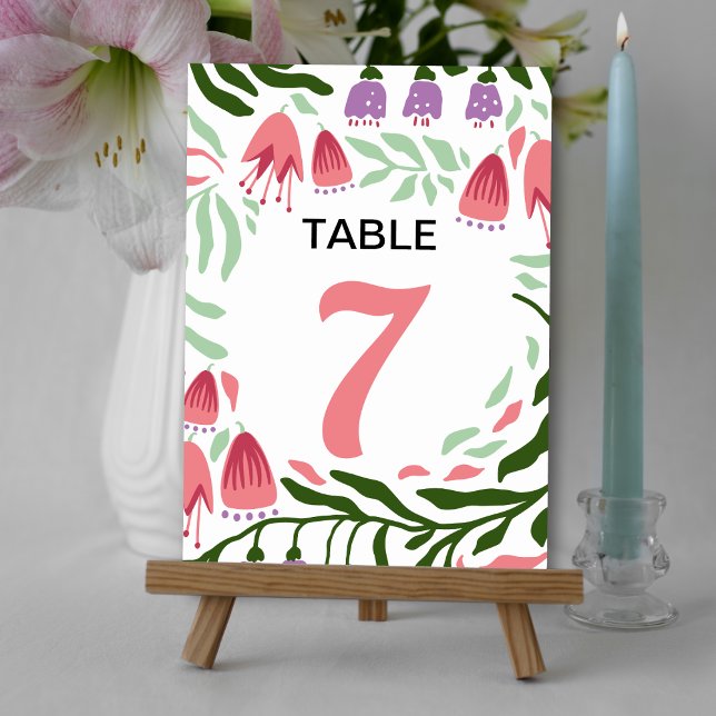 Färgämnet boho retro grenar och blommor bröllop bordsnummer (Skapare uppladdad)