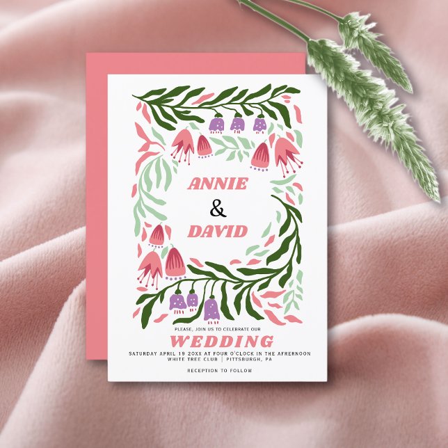 Färgämnet boho retro grenar och blommor bröllop inbjudningar (Skapare uppladdad)