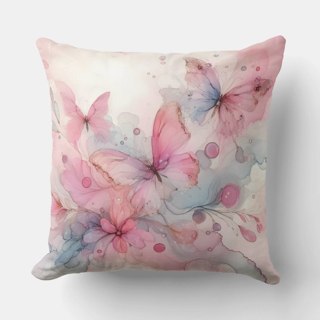 Färgämnet Butterfly Dekorativ kudde i vattenfärg (Framsida)