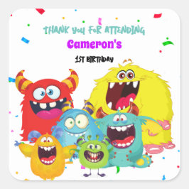 Färgämnet Cute Fun Monster Birthday Party Fyrkantigt Klistermärke