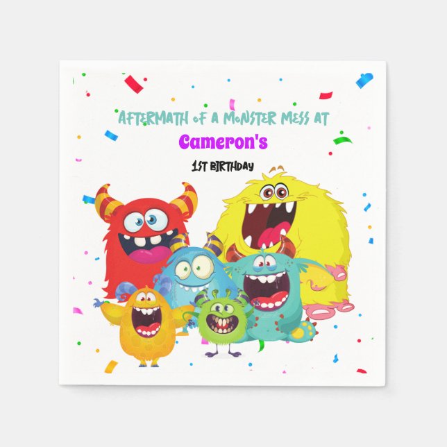 Färgämnet Cute Fun Monster Birthday Party Pappersservett (Framsidan)