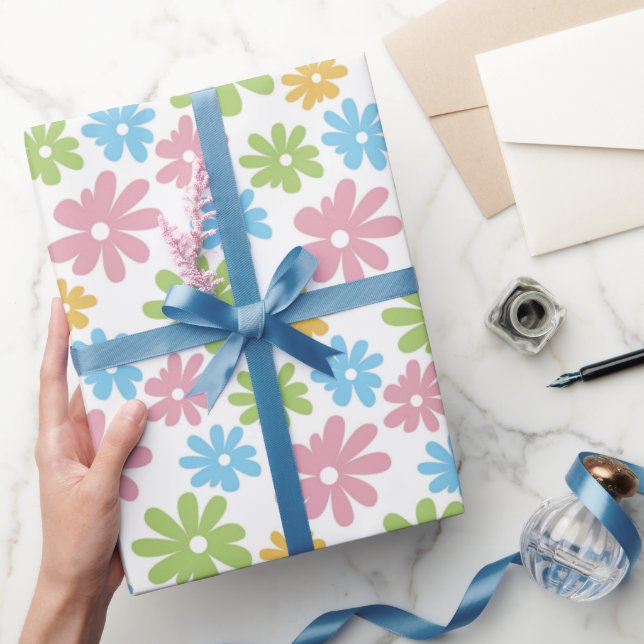 Färgämnet Cute Retro sommarblomma Art Mönster Presentpapper (Gifting)