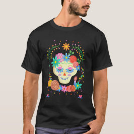 Färgämnet cute Sugar Skull Día de los Muertos T Shirt