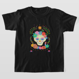 Färgämnet cute Sugar Skull Día de los Muertos T Shirt