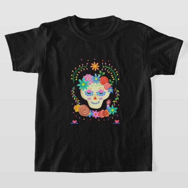 Färgämnet cute Sugar Skull Día de los Muertos T Shirt (Laydown)