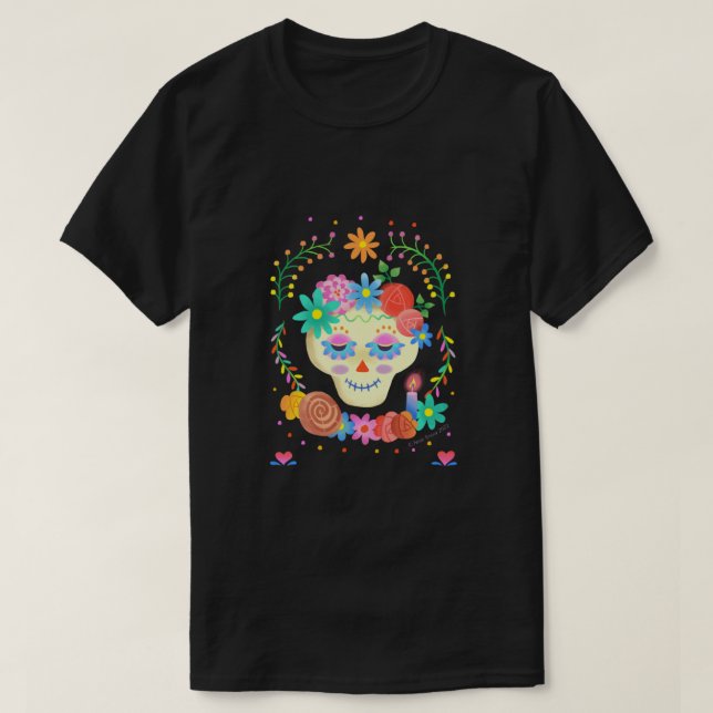 Färgämnet cute Sugar Skull Día de los Muertos T Shirt (Design framsida)