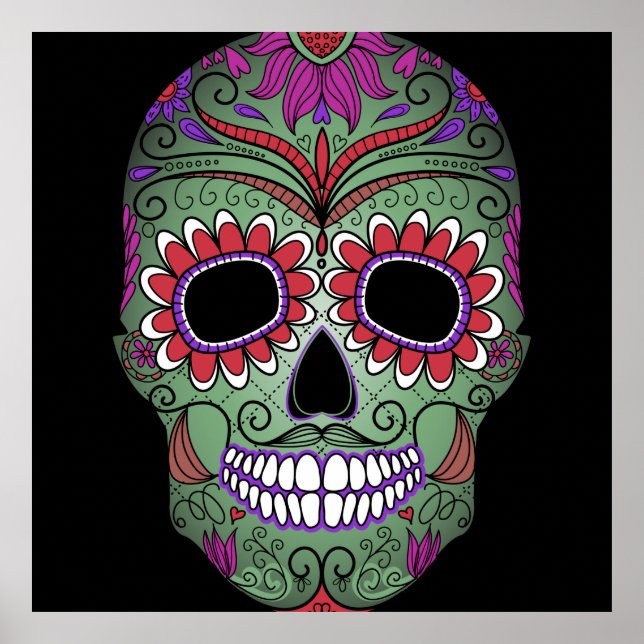 Färgämnet Day of the dead Grunge Sugar Skull Poster (Framsidan)