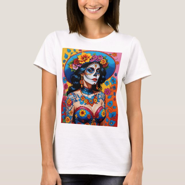 Färgämnet Day of the dead Sugar Skull Art Tee (Framsida)