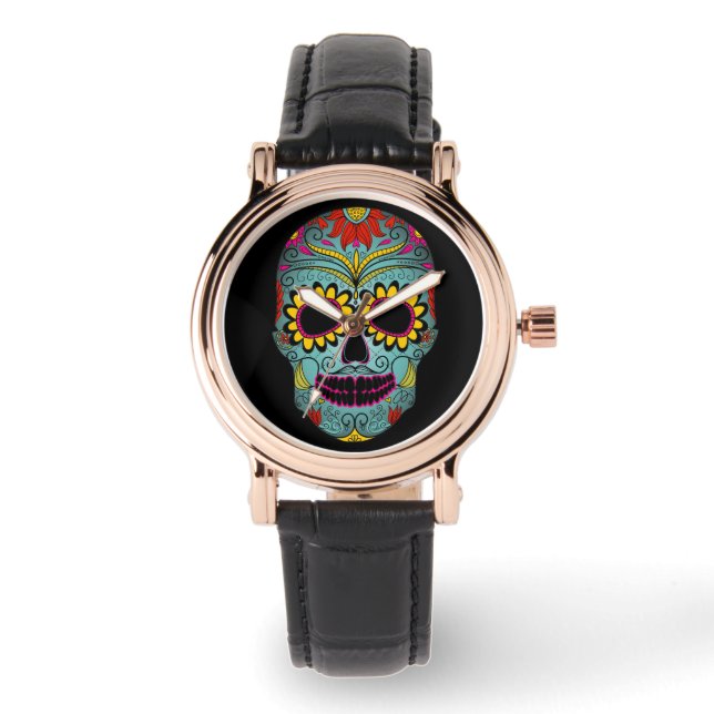 Färgämnet Day of the dead Sugar Skull Watch Armbandsur (Framsida)