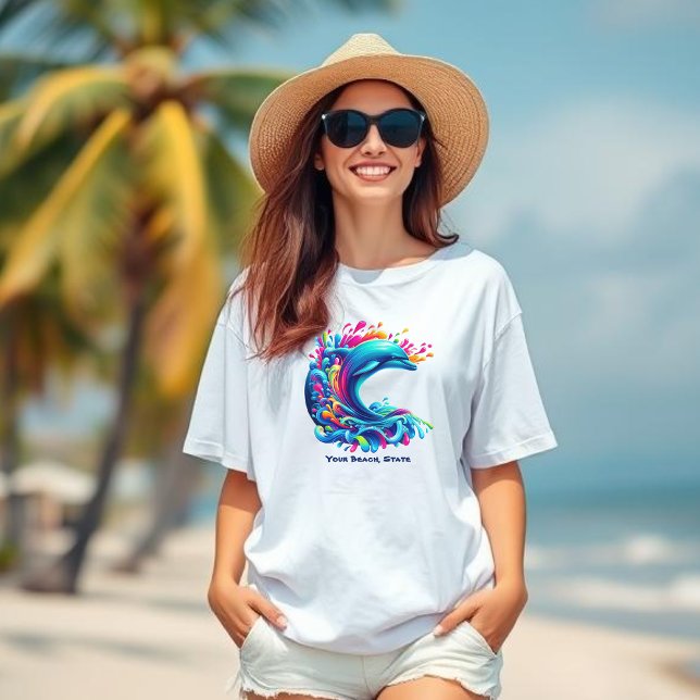 Färgämnet delfin Stänk-Fisherman Core- T Shirt (Colorful Dolphin Splash-Fisherman Core-Dopamine Dressing-Beach T shirt-Summer T Shirt)