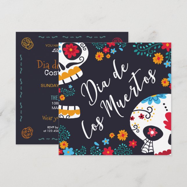 Färgämnet Dia de los Muertos Party| Inbjudan (Fram/baksida)