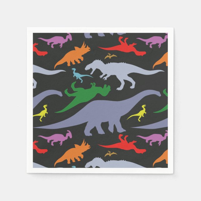Färgämnet dinosauer Mönster (Mörk) Pappersservett (Framsidan)