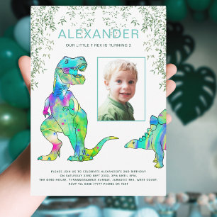 Färgämnet dinosaur 2:a födelsedag Party foto Inbjudningar
