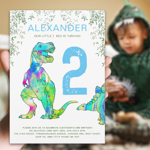 Färgämnet dinosaur 2:a födelsedagen Party Inbjudningar
