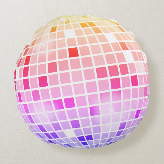 Färgämnet Disco Spegel Boll Retro 70 s Rund Kudde (Framsidan)
