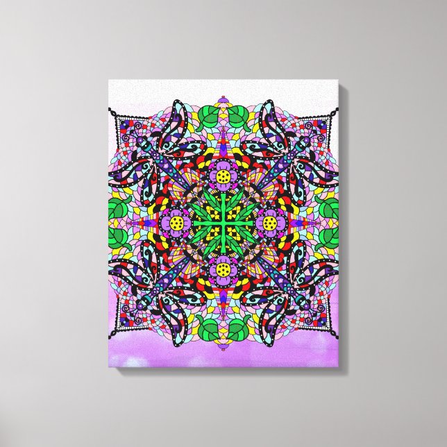 Färgämnet Dragonfly och Flowers Theckade Mandala A Canvastryck (Framsida)