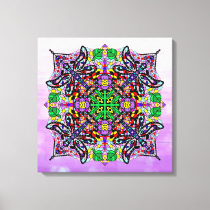 Färgämnet Dragonfly och Flowers Theckade Mandala A Canvastryck