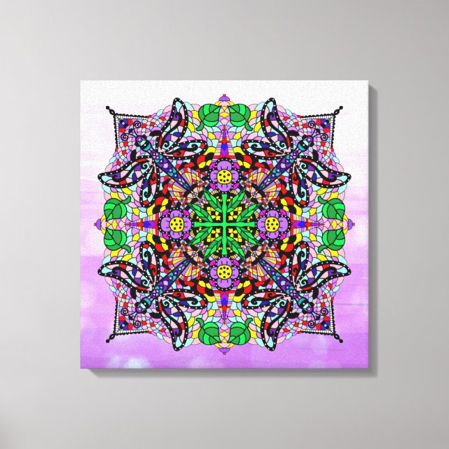 Färgämnet Dragonfly och Flowers Theckade Mandala A Canvastryck (Framsida)