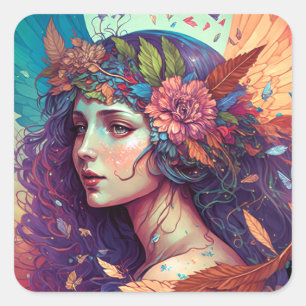 Färgämnet Fairy Angel Vingar Fantasy Art Fyrkantigt Klistermärke