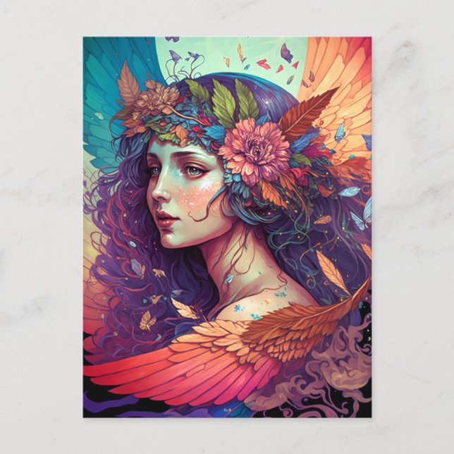 Färgämnet Fairy Angel Vingar Fantasy Art Vykort (Framsida)