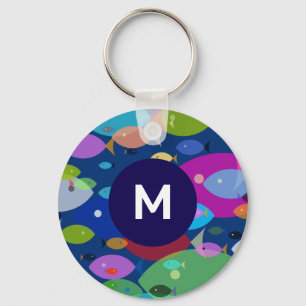 Färgämnet fiskens Abstrakt Mönster Blue Monogram Nyckelring