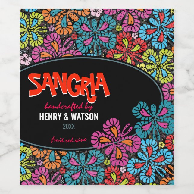 Färgämnet fjäril Sangria Bröllop Vinflaska Etikett (Singel etikett)