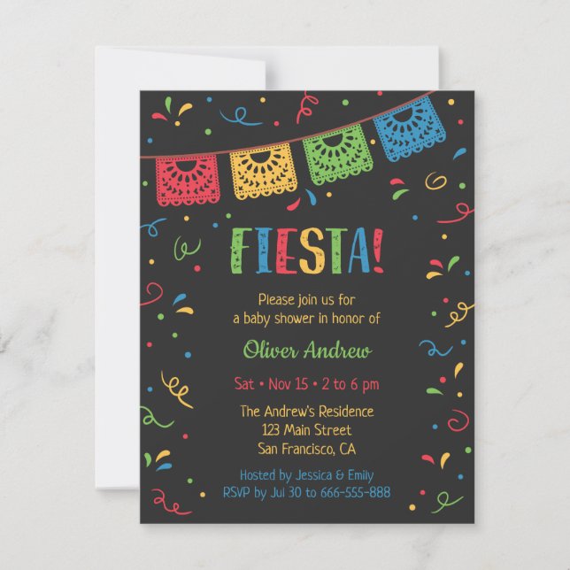 Färgämnet Flaggor och konfetti Fiesta Baby Shower Inbjudningar (Framsida)