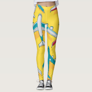 Färgämnet Flygplan Himlar: Vintage Luftfartyg Leggings