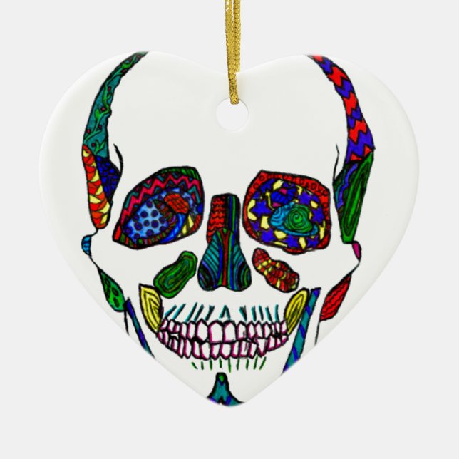 Färgämnet Hand plockade Sugar Skull Mosaic Julgransprydnad Keramik (Framsidan)
