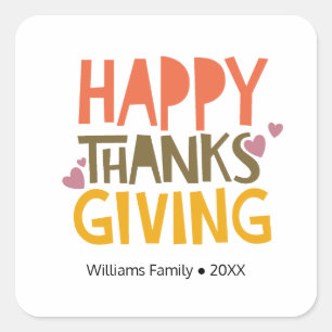 Färgämnet Happy thanksgiving dag Personlig Namn Fyrkantigt Klistermärke