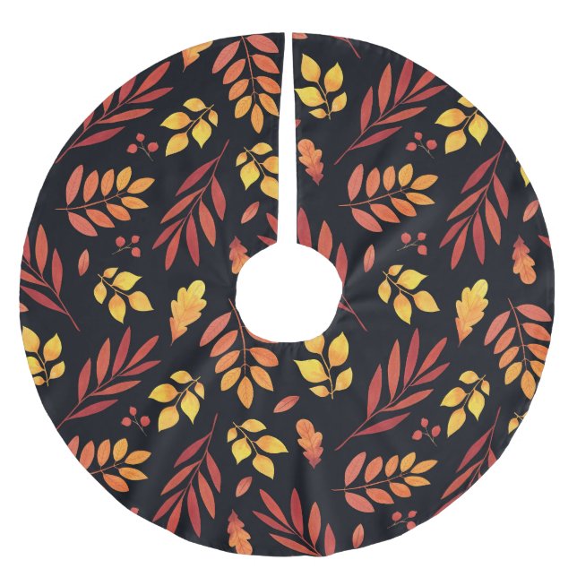Färgämnet Höst löv Watercolor Mönster Julgransmatta Borstad Polyester (Framsidan)