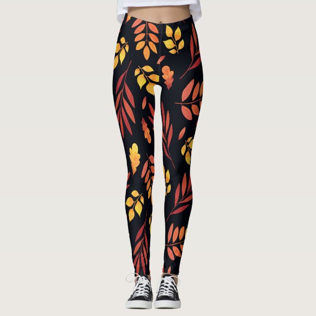 Färgämnet Höst löv Watercolor Mönster Leggings (Framsida)