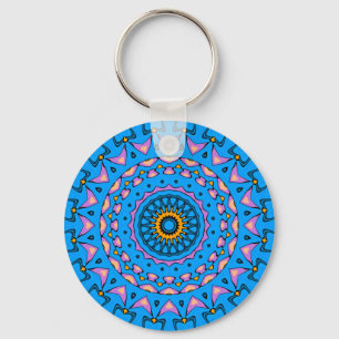 färgämnet kaleidoscope mandala i blå rosa orang nyckelring