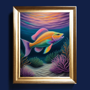 Färgämnet kalk Teckning Reef Fish Rosa II Poster
