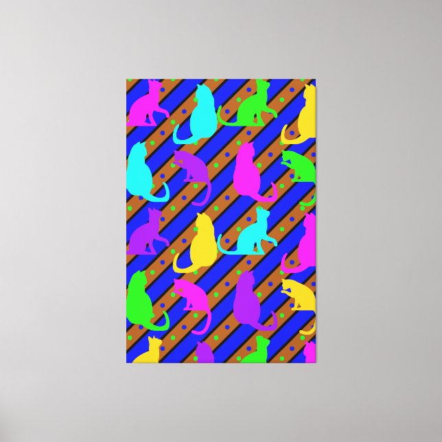 Färgämnet katt rand och polkadoter Djurkonst Canvastryck (Framsida)