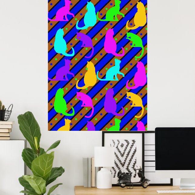 Färgämnet katt rand och polkadoter Djurkonst Poster (Hemmakontoret)
